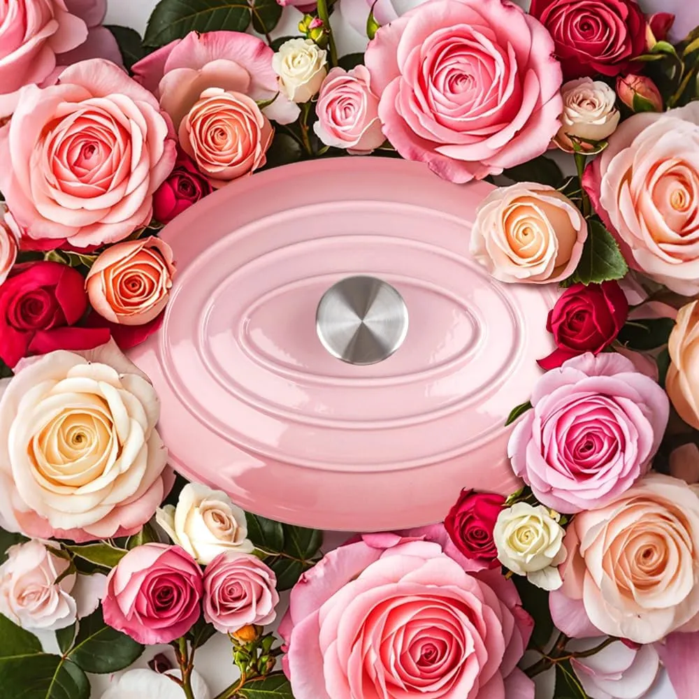 5.5 Quart Oval Enameled Cast Iron Dutch Oven Pot with Lid, Oven Safe up to 550° F & Dishwasher Safe, Sturdy Dutch Oven Cookware