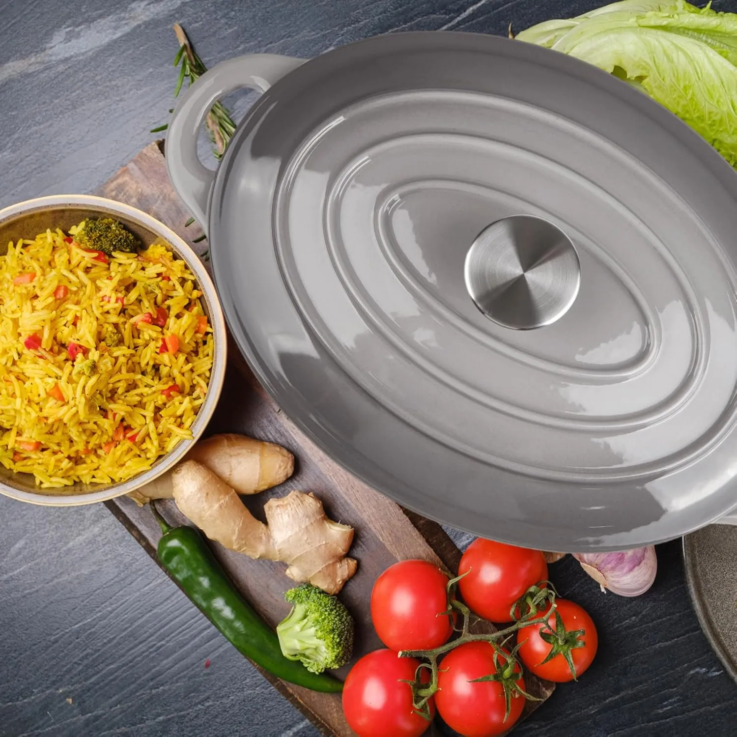 5.5 Quart Oval Enameled Cast Iron Dutch Oven Pot with Lid, Oven Safe up to 550° F & Dishwasher Safe, Sturdy Dutch Oven Cookware