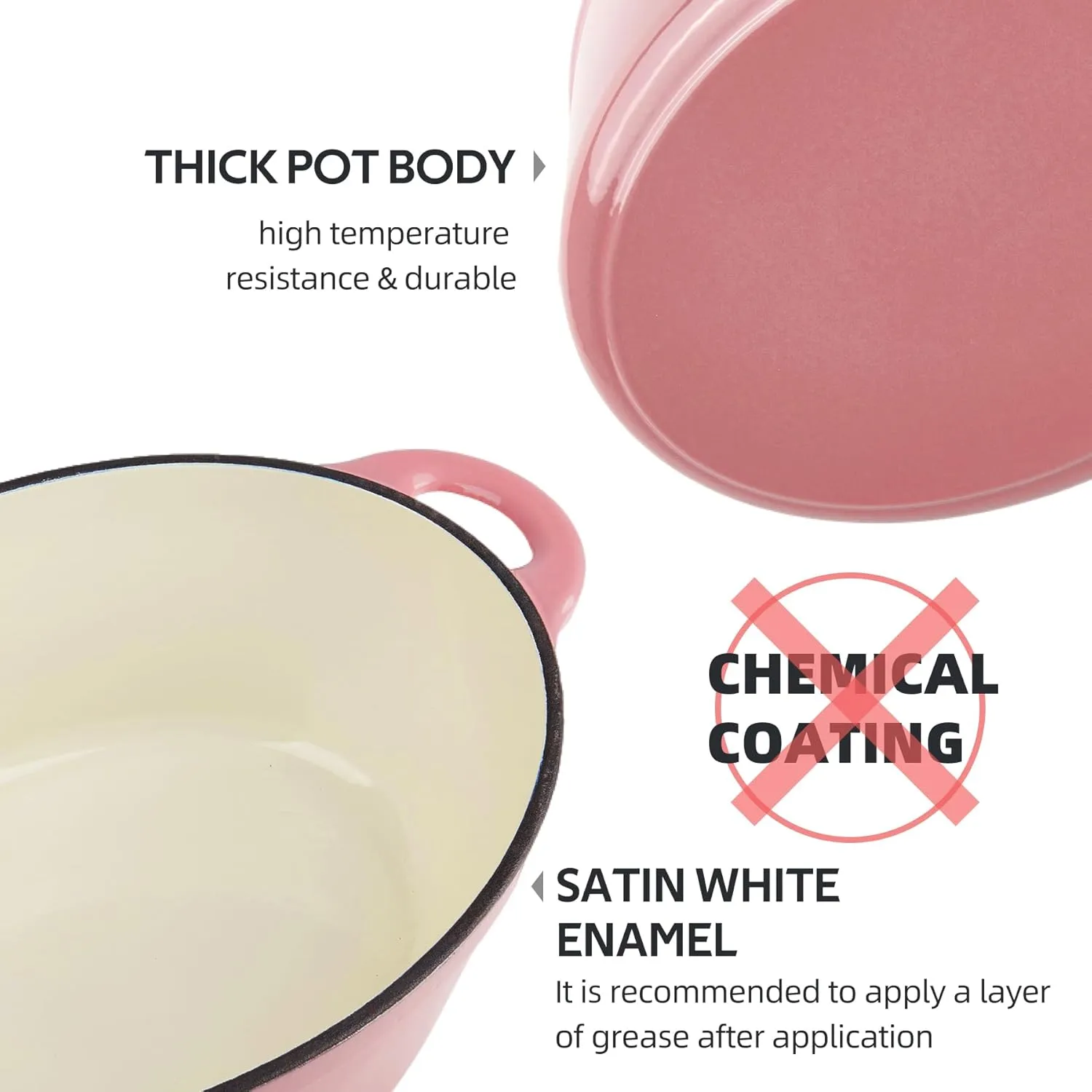 5.5 Quart Oval Enameled Cast Iron Dutch Oven Pot with Lid, Oven Safe up to 550° F & Dishwasher Safe, Sturdy Dutch Oven Cookware
