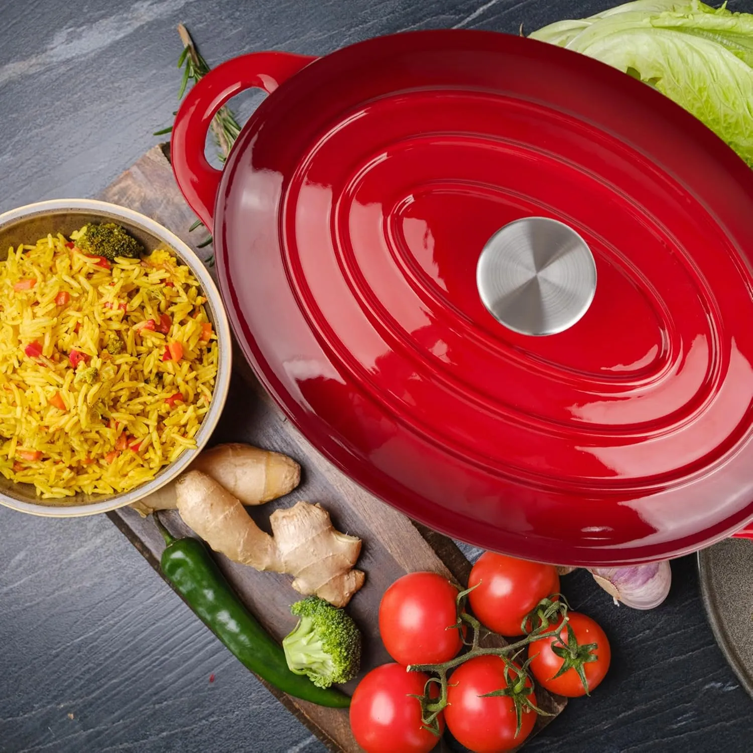 5.5 Quart Oval Enameled Cast Iron Dutch Oven Pot with Lid, Oven Safe up to 550° F & Dishwasher Safe, Sturdy Dutch Oven Cookware
