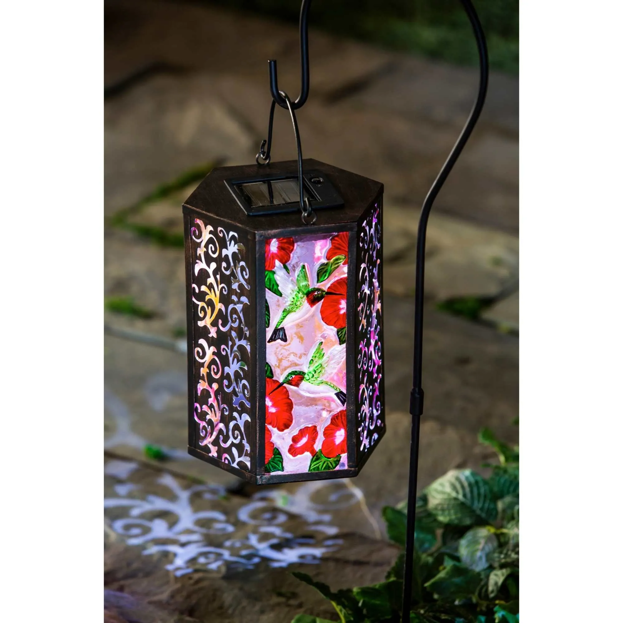 (55565) Hummingbird Floral Solar Lantern