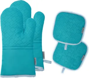 572F Heat Resistant Oven Glove Set for Kitchen, Non-Slip Surface, Turquoise