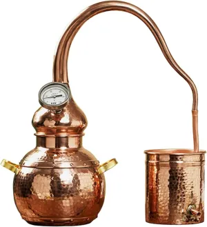 5L Copper Alembic Still, Fermentation Kit with Thermometer, Cooling Pipe, Alembic Pot, DIY Home Distillery Brewing Kit, for Whiskey, Moonshine, Essential Oils, Hydrosols