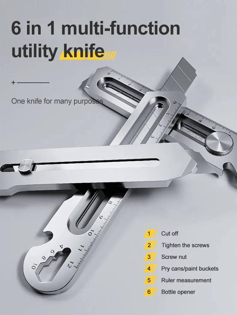 6 in 1 SK5 Steel Utility Knife Opener Retractable Box Cutter Portable Office Home Outdoor Sharp Cut Paper Fabric Film Foam Board Wood Rubber Plastic