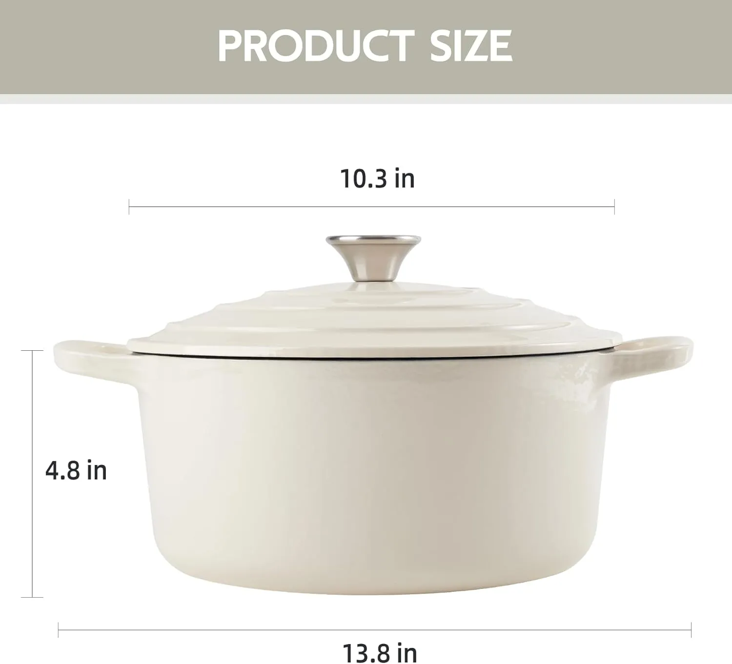 6 Quart Dutch Oven Enameled Cast Iron with Lid - Big Dual Handles - Oven Safe up to 500°F - Classic Round Pot for Versatile Cooking Cream