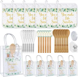 6 Sets Baby Shower Game Prizes for Winners Potholder Silicone Spatula Bamboo Spoon Whisk Gift Bag Set Gifts for Guests Games Prize Wedding Bridal Baby Shower Favors(Eucalyptus)