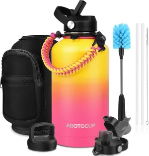 64oz Water Bottle with Powder Coated, Stainless Steel Insulated Water Bottle with Straw Lids&Paracord Handle, Water Flask Double Wall Leak-proof BPA Free, Keep Cold&Hot