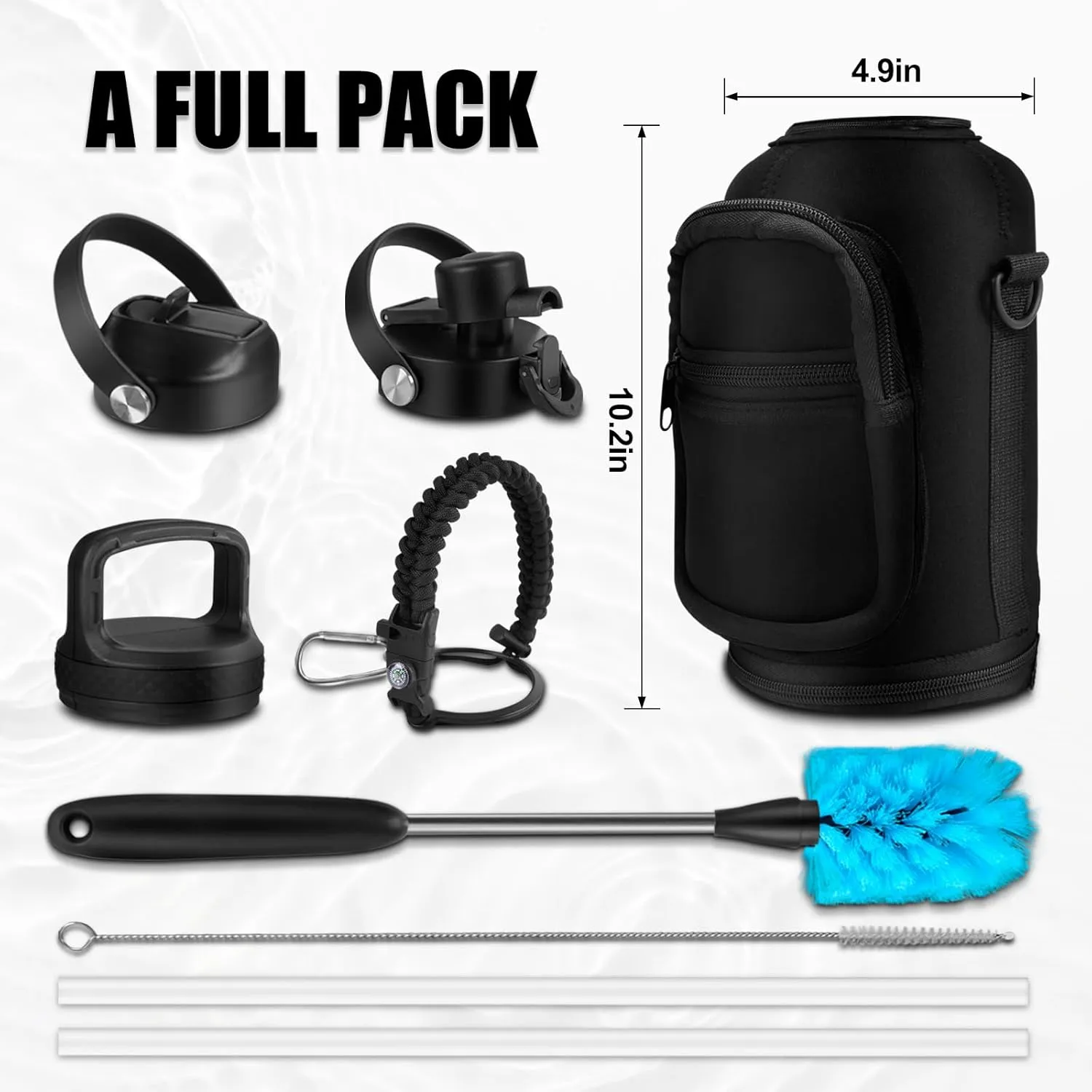 64oz Water Bottle with Powder Coated, Stainless Steel Insulated Water Bottle with Straw Lids&Paracord Handle, Water Flask Double Wall Leak-proof BPA Free, Keep Cold&Hot