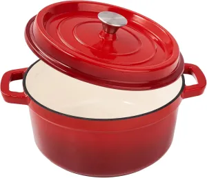 6.5 Quart Enameled Cast Iron Dutch Oven Pot with Lid, Dual Handle for Bread Baking, Pre-Seasoned Cookware, Heavy-Duty, Oven Safe up to 500° F, Non-stick & Applicable All Cookings, Red