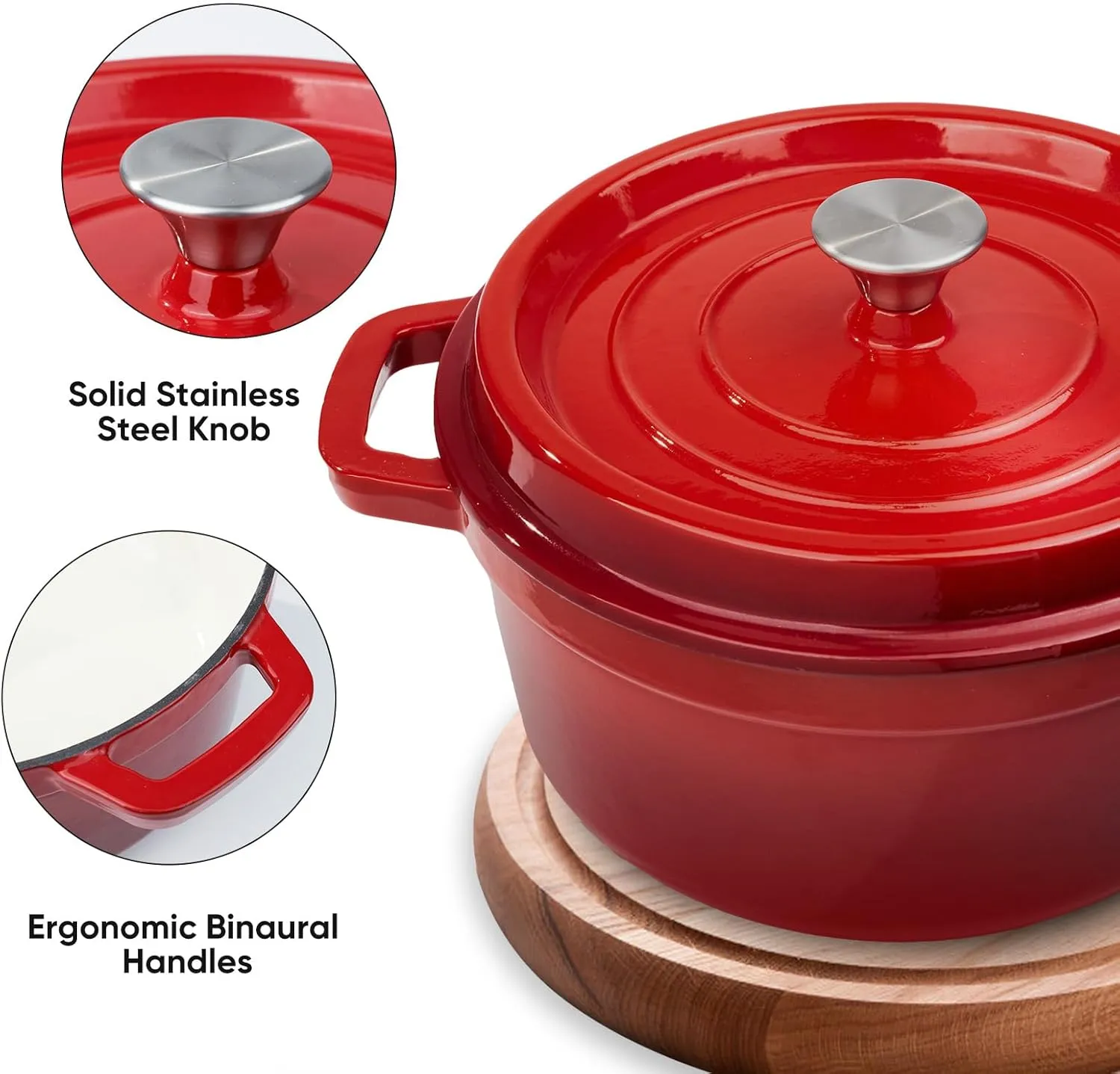 6.5 Quart Enameled Cast Iron Dutch Oven Pot with Lid, Dual Handle for Bread Baking, Pre-Seasoned Cookware, Heavy-Duty, Oven Safe up to 500° F, Non-stick & Applicable All Cookings, Red
