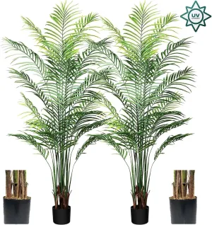 6ft Artificial Areca Palm Plant Fake Palm Tree with 17 Trunks Pre-Potted Artificial Plant with Realistic Moss for Home Office Faux Tree for Indoor Outdoor (6 Feet-2 Pack)