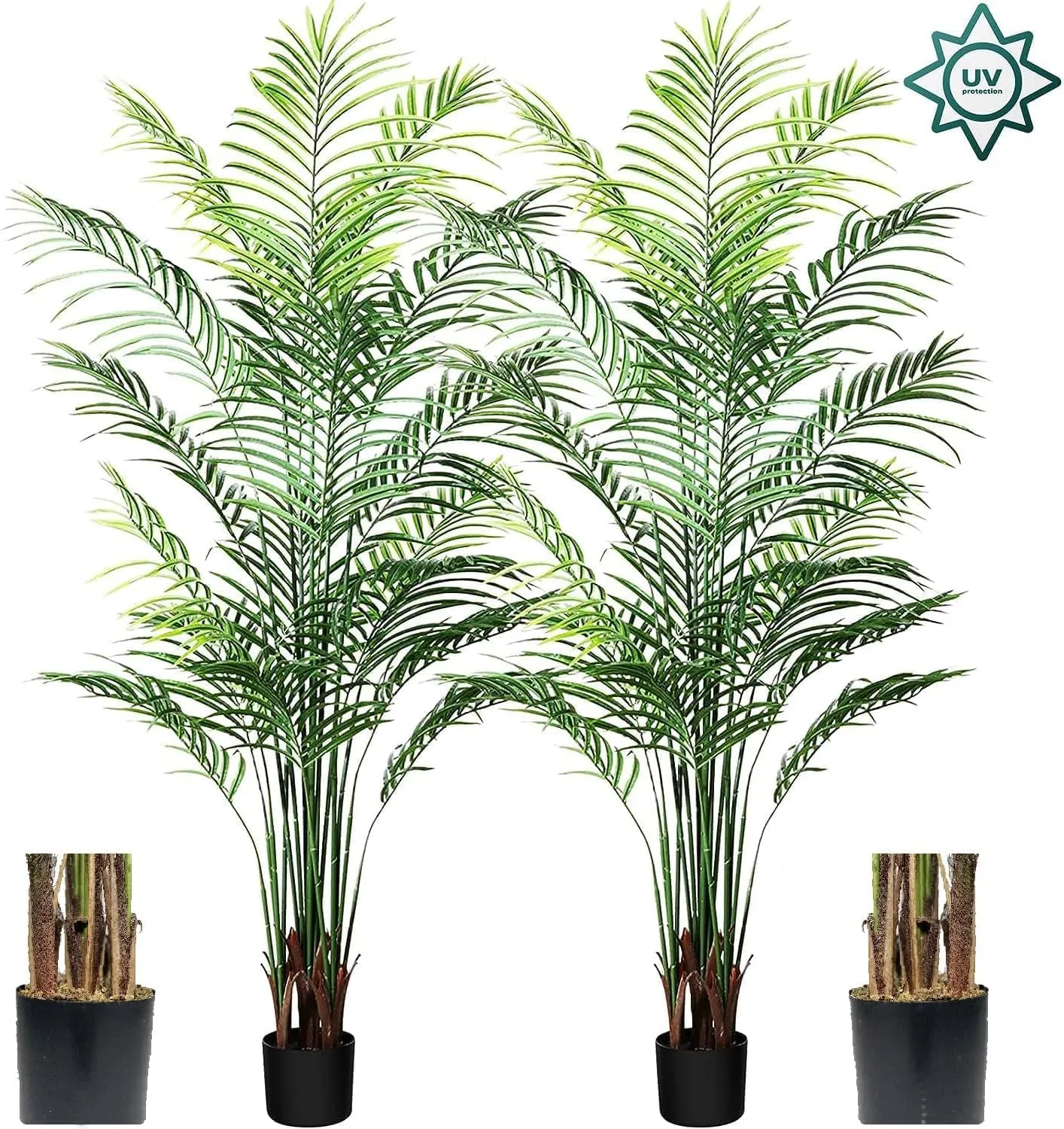 6ft Artificial Areca Palm Plant Fake Palm Tree with 17 Trunks Pre-Potted Artificial Plant with Realistic Moss for Home Office Faux Tree for Indoor Outdoor (6 Feet-2 Pack)
