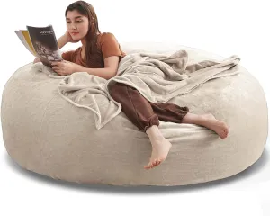 6FT,Jumbo Bean Bag Chair for Adults，Bean Bag with Filler Included，Comfortable and Soft Flannel Cover, Removable and Washable, Oversized Bean Bag, Suitable for Living Room and Bedroom.(Apricot)