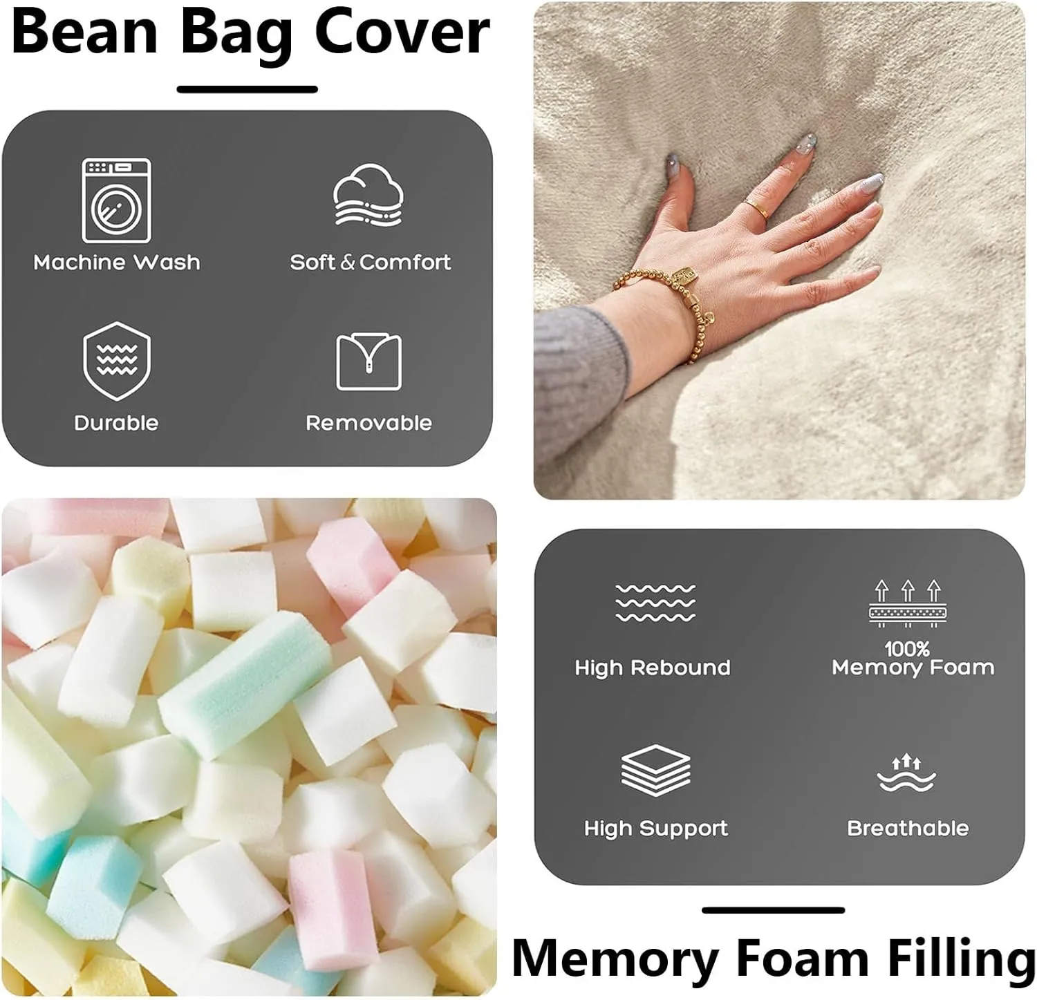 6FT,Jumbo Bean Bag Chair for Adults，Bean Bag with Filler Included，Comfortable and Soft Flannel Cover, Removable and Washable, Oversized Bean Bag, Suitable for Living Room and Bedroom.(Apricot)