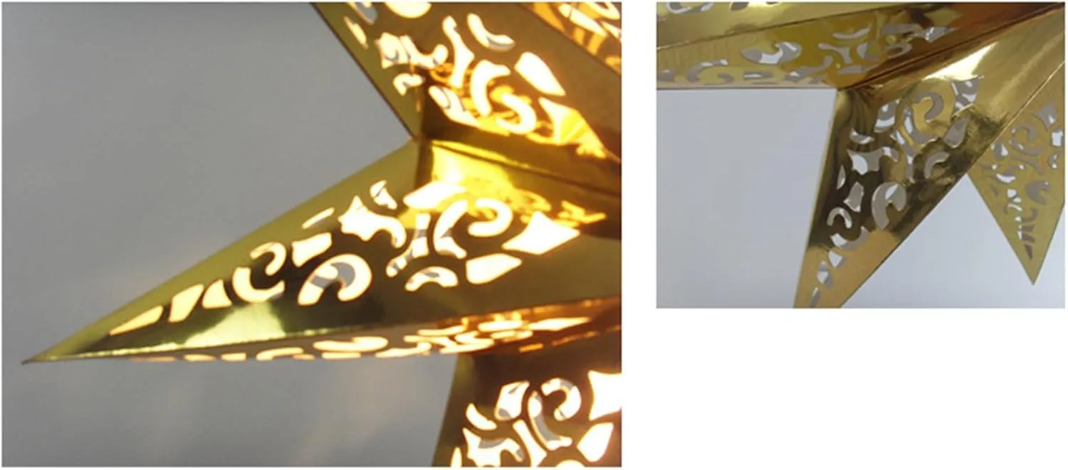 7 Point Star Paper Lantern,2PCS Collapsible Handmade Hanging Hollow Star Paper Lantern Lampshades with 10 Ft Power Cord for Christmas Study Room,Party Decor (Gold, 18inch 30inch)