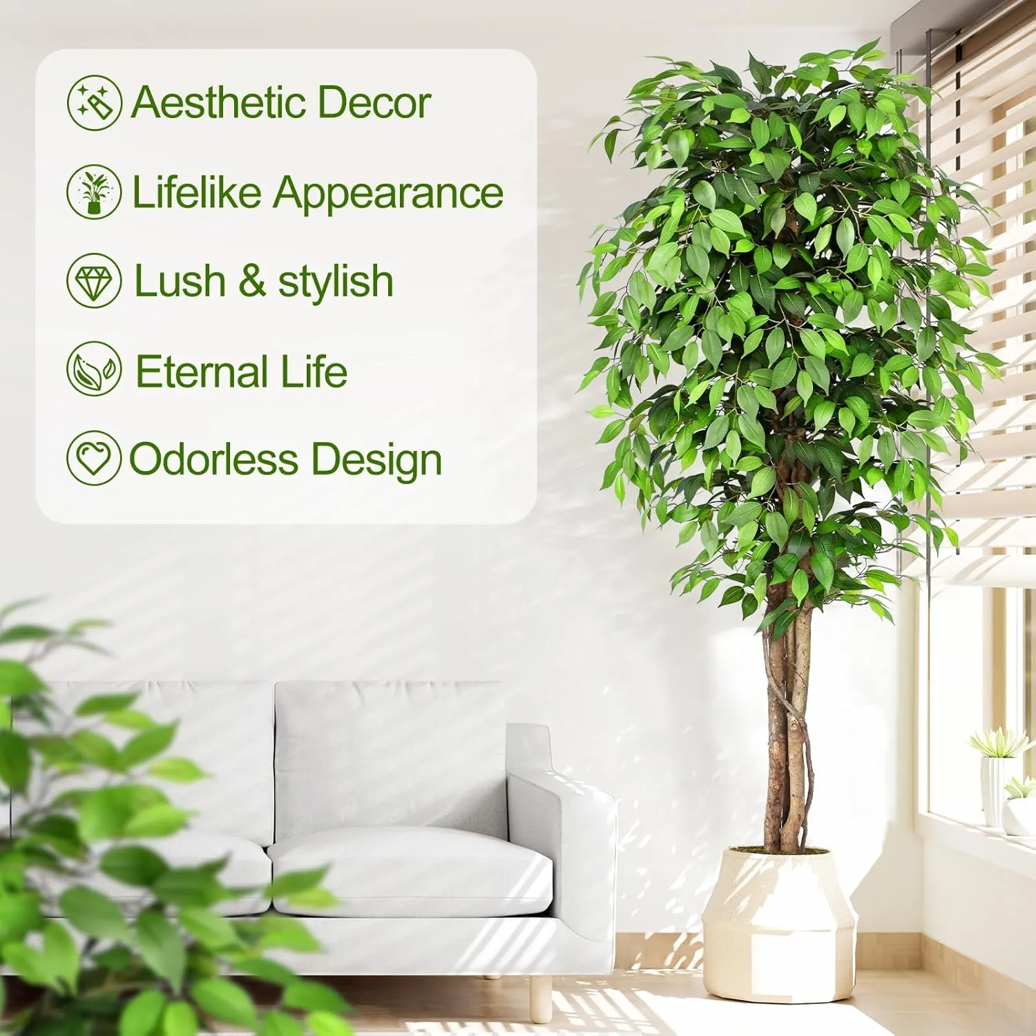 7ft Large Ficus Artificial Trees with Natural Curved Trunks, 84" Tall Lush Faux Tree for Home Decor Indoor, Green Lifelike Fake Ficus Tree Artificial Plants in Pot
