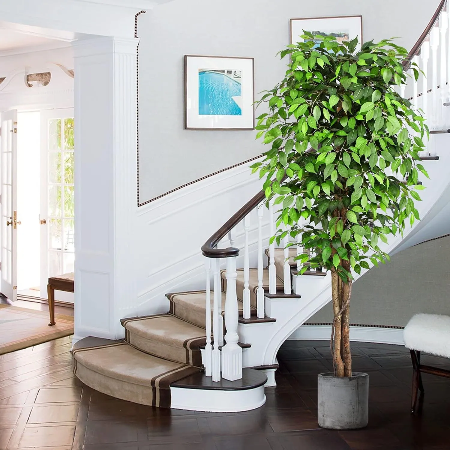 7ft Large Ficus Artificial Trees with Natural Curved Trunks, 84" Tall Lush Faux Tree for Home Decor Indoor, Green Lifelike Fake Ficus Tree Artificial Plants in Pot