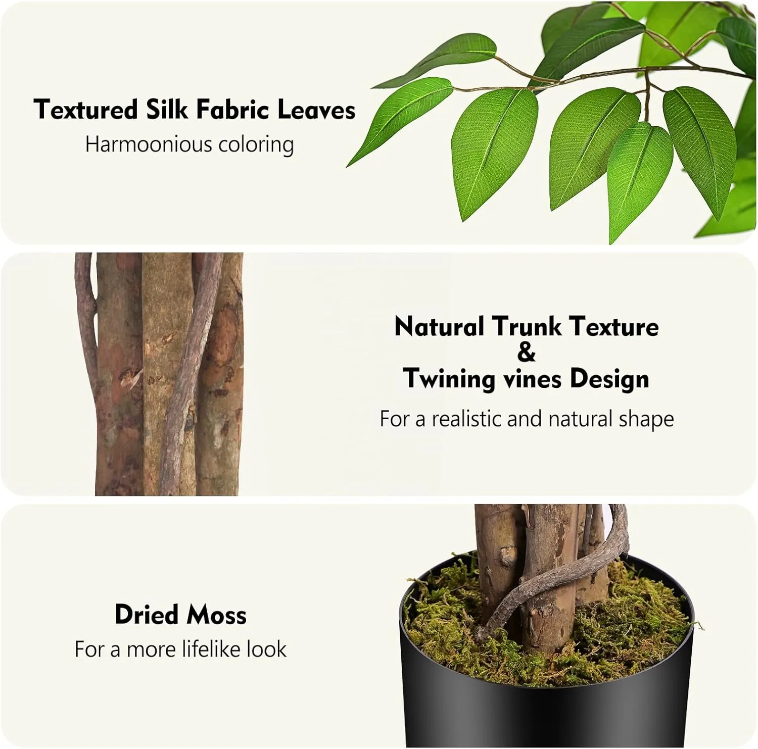 7ft Large Ficus Artificial Trees with Natural Curved Trunks, 84" Tall Lush Faux Tree for Home Decor Indoor, Green Lifelike Fake Ficus Tree Artificial Plants in Pot