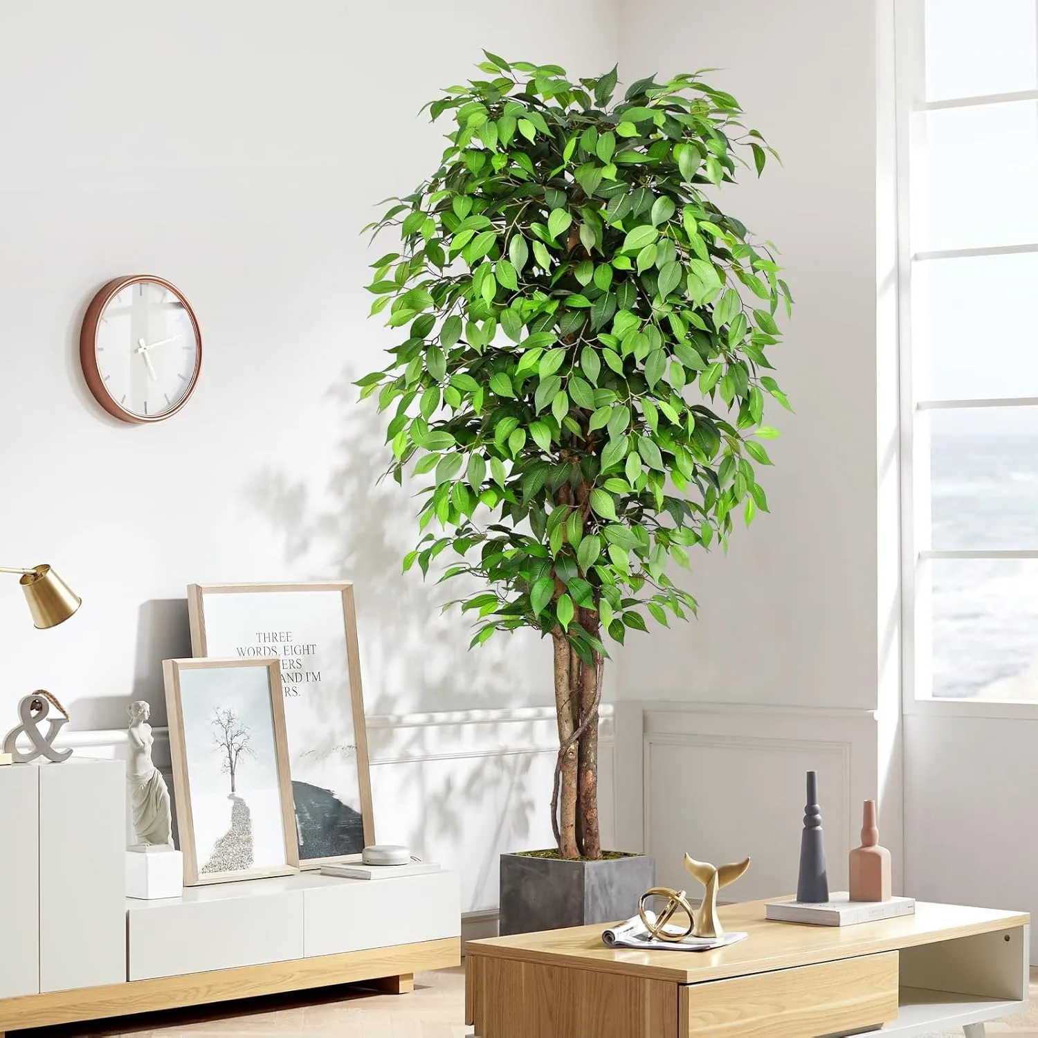 7ft Large Ficus Artificial Trees with Natural Curved Trunks, 84" Tall Lush Faux Tree for Home Decor Indoor, Green Lifelike Fake Ficus Tree Artificial Plants in Pot