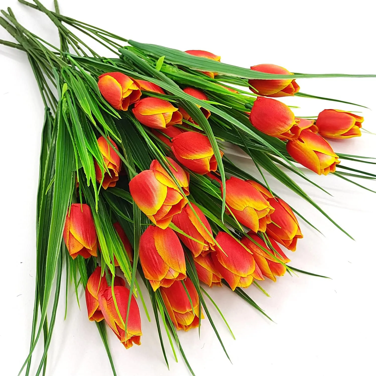 8 Bundles Outdoor Artificial Tulips Fake Flowers UV Resistant Faux Plastic Greenery Shrubs Plants for Home Outside Garden Porch Window Farmhouse Decor (Orange)