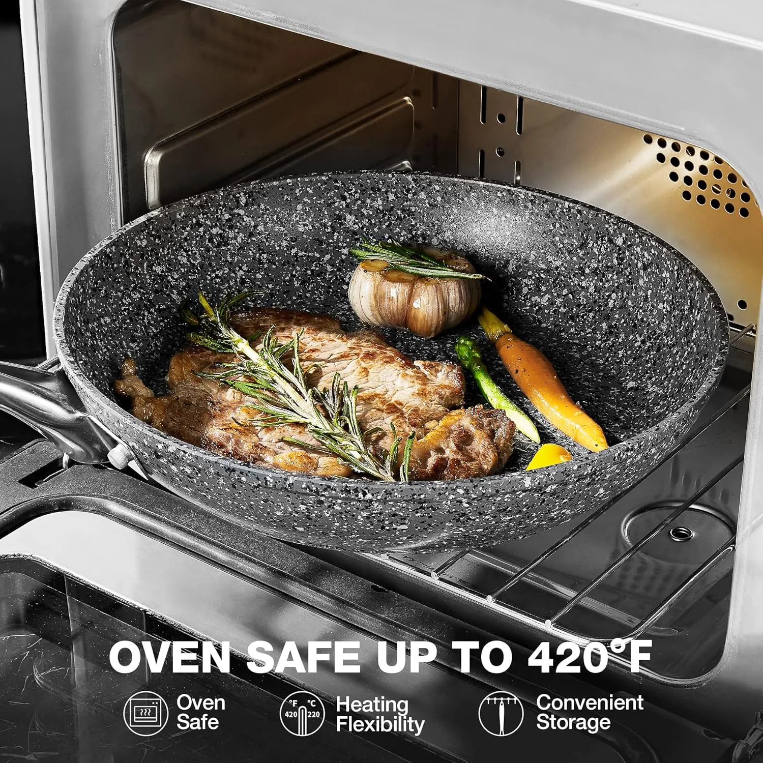 8 Inch Nonstick Frying Pan with Lid, Grey Granite Skillet, Non Toxic PFOA Free, Even Heating and Less Oil,8 Inch Omelet Pan with Heat-Resistant Handle,Suitable for All Stove, Oven Safe