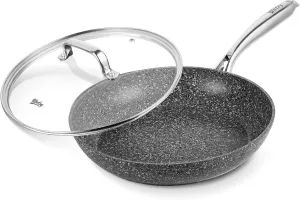 8 Inch Nonstick Frying Pan with Lid, Grey Granite Skillet, Non Toxic PFOA Free, Even Heating and Less Oil,8 Inch Omelet Pan with Heat-Resistant Handle,Suitable for All Stove, Oven Safe