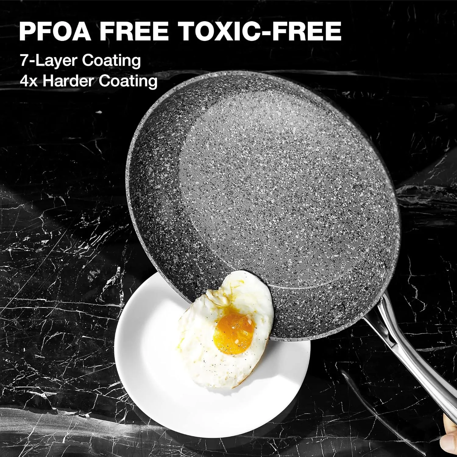 8 Inch Nonstick Frying Pan with Lid, Grey Granite Skillet, Non Toxic PFOA Free, Even Heating and Less Oil,8 Inch Omelet Pan with Heat-Resistant Handle,Suitable for All Stove, Oven Safe
