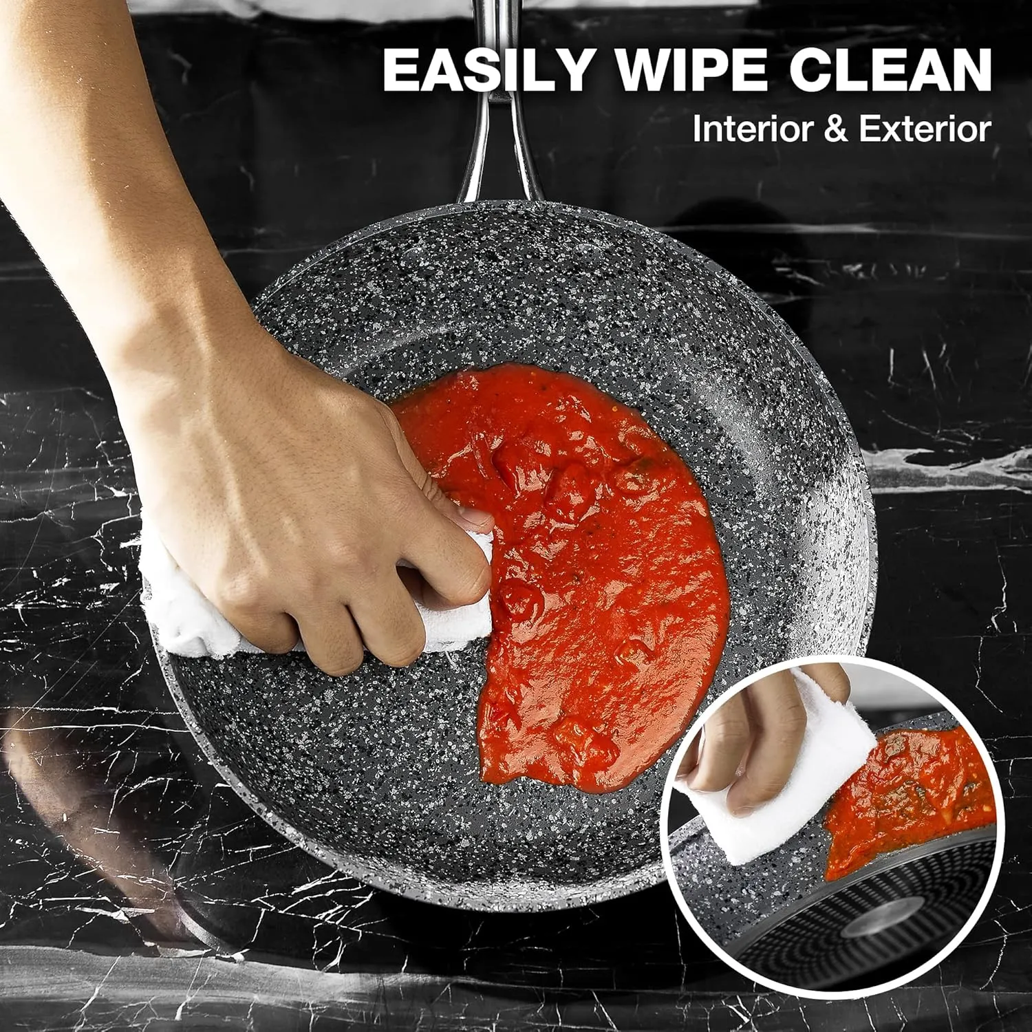 8 Inch Nonstick Frying Pan with Lid, Grey Granite Skillet, Non Toxic PFOA Free, Even Heating and Less Oil,8 Inch Omelet Pan with Heat-Resistant Handle,Suitable for All Stove, Oven Safe