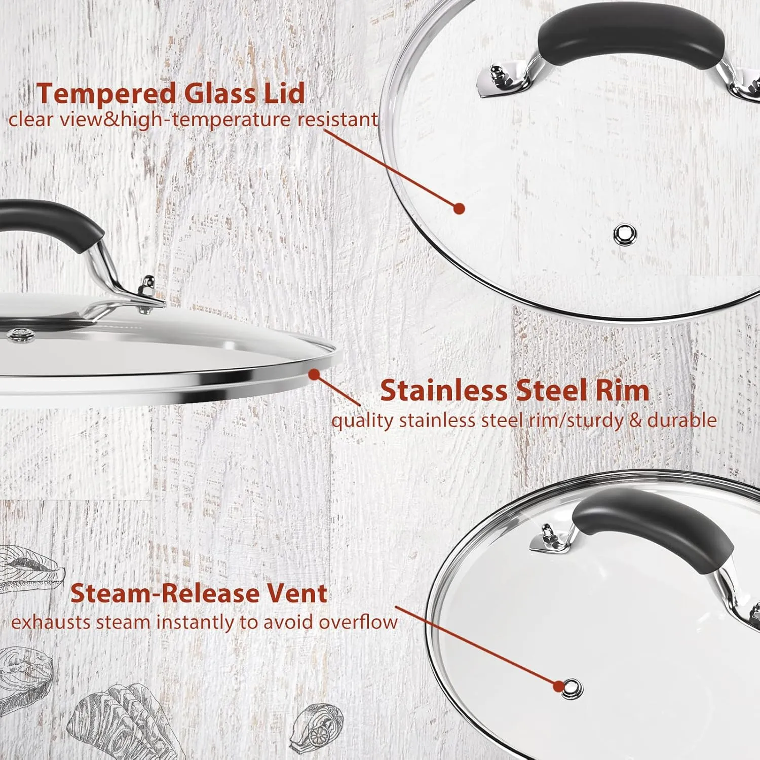 8 Inch Tempered Glass Lid Compatible with 8" Lodge Cast Iron Skillet and 2 Quart Serving Pots