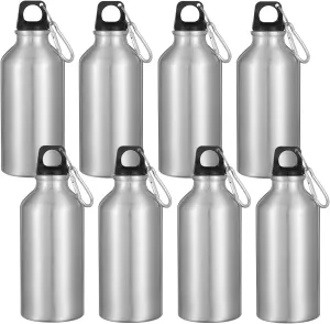 8 Pcs Aluminum Water Bottle 20 oz Reusable Bottles Lightweight Leak Proof Aluminum Sports Travel Bottles with Twist Cap Buckle for Gym, Hiking, Cycling, Camping, Fishing