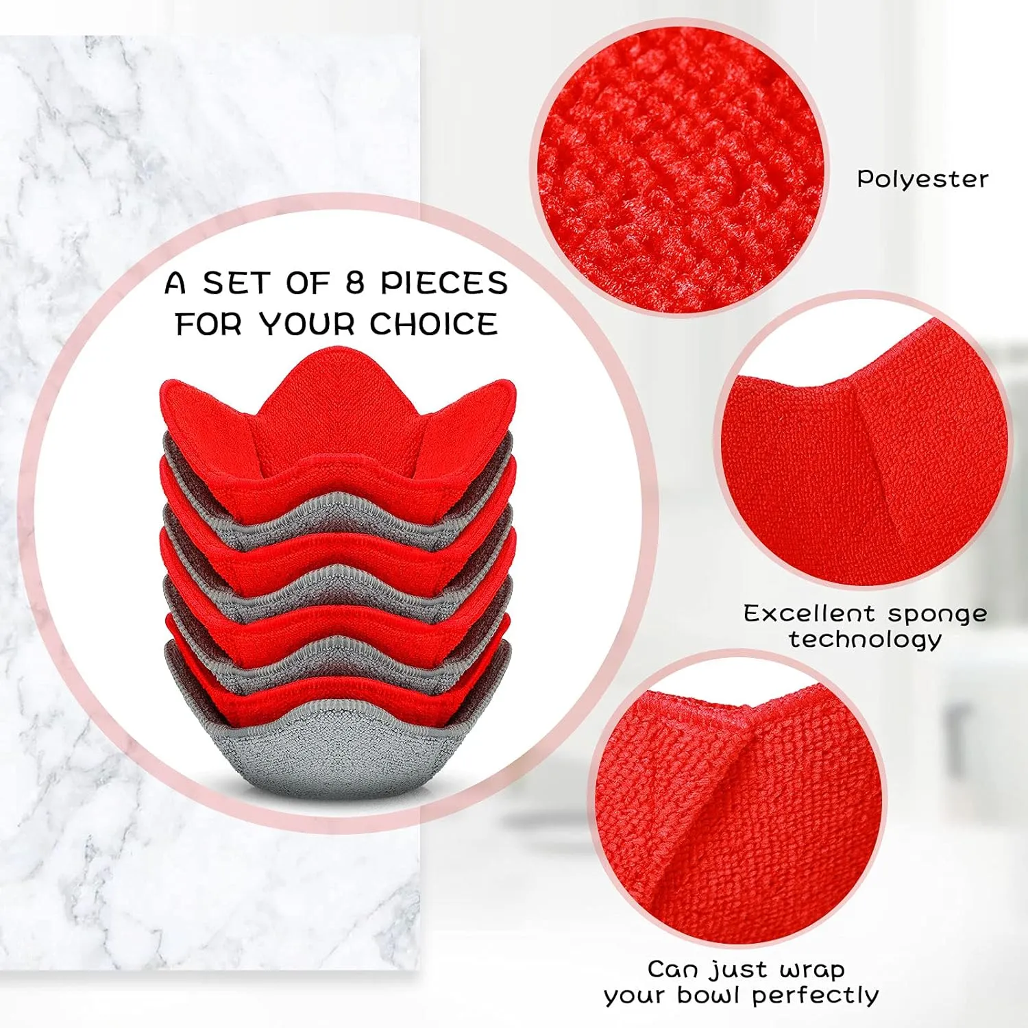 8 Pieces Bowl Holders Microwave Safe Bowl Pot Holder for Hot Soup, Food, Meals (Red, Grey)