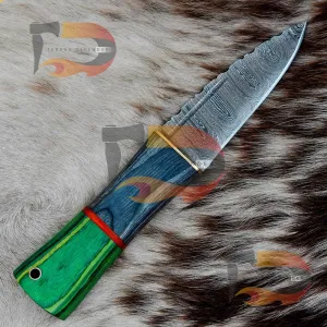 8''inches Beautiful Handmade Damascus Steel Serrated Edge Scottish Dirk Knife with Pure Leather Sheath Best Gift For Hunting | Camping | EDC