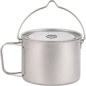 900ml Outdoor Titanium Pot with Lid Hanging Pot for Hiking Picnic Fishing