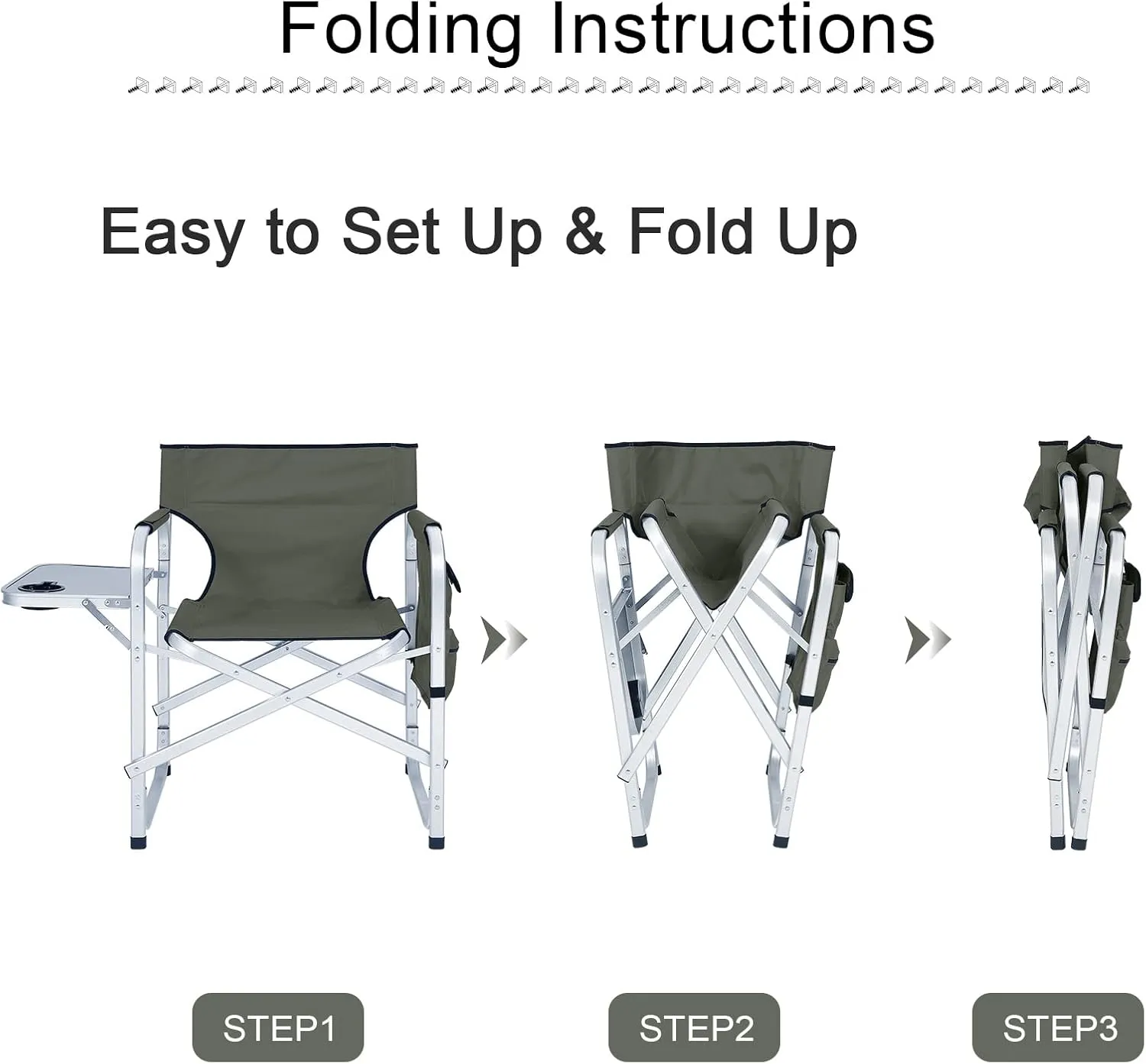 ABCCANOPY Folding Directors Chair Outdoor Camping Chair Makeup Artist Chair with Side Table & Pockets, Dark Gray