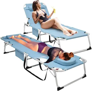 ABORON 4-in-1 2PK Patio Lounge Chairs & Sun Tanning Beds, Folding Heavy Duty Chaise with 500LB Load Capacity, Adjustable Portable Chair for Home, Garden, Beach, Office, Camping & Sunbathing