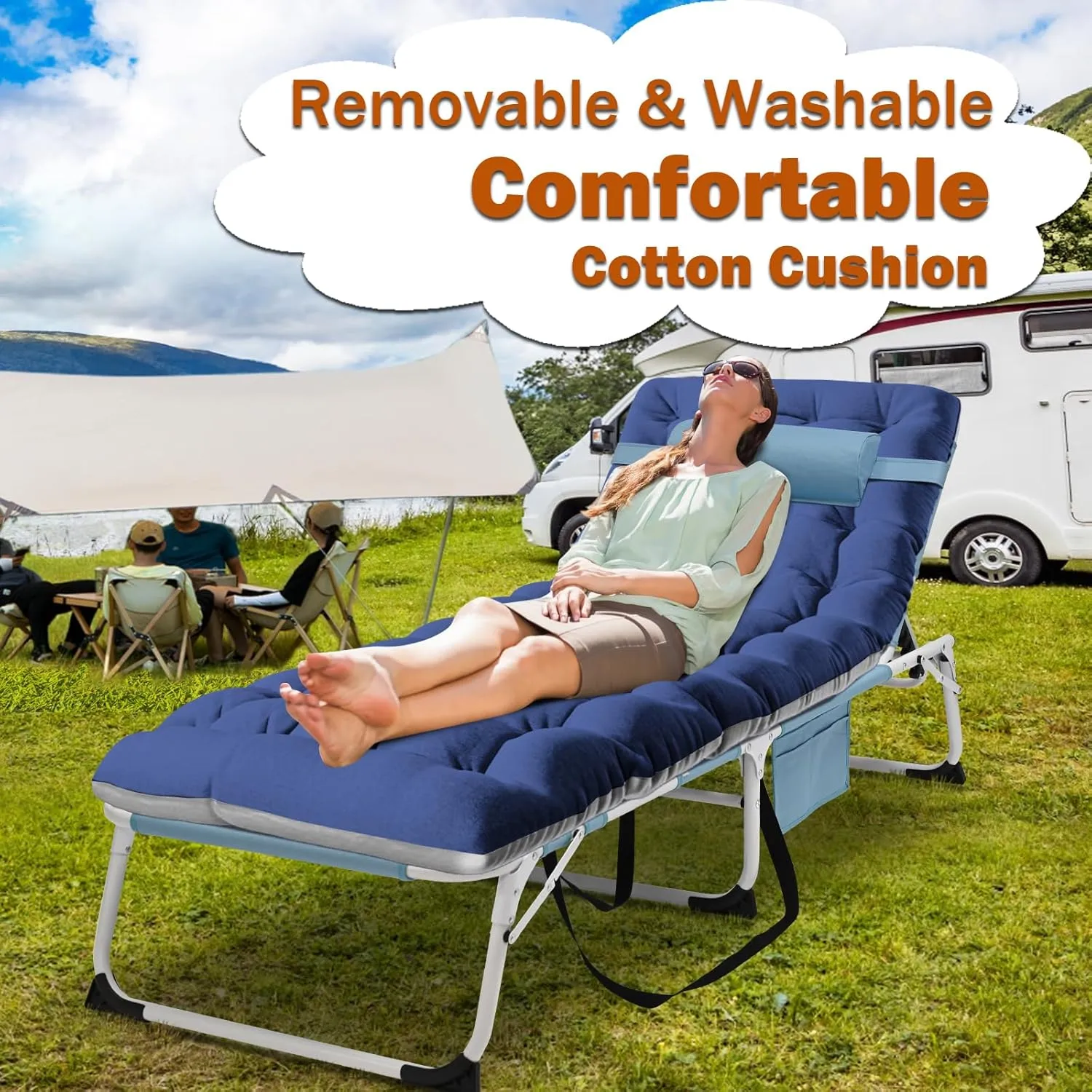 ABORON 4-in-1 2PK Patio Lounge Chairs & Sun Tanning Beds, Folding Heavy Duty Chaise with 500LB Load Capacity, Adjustable Portable Chair for Home, Garden, Beach, Office, Camping & Sunbathing