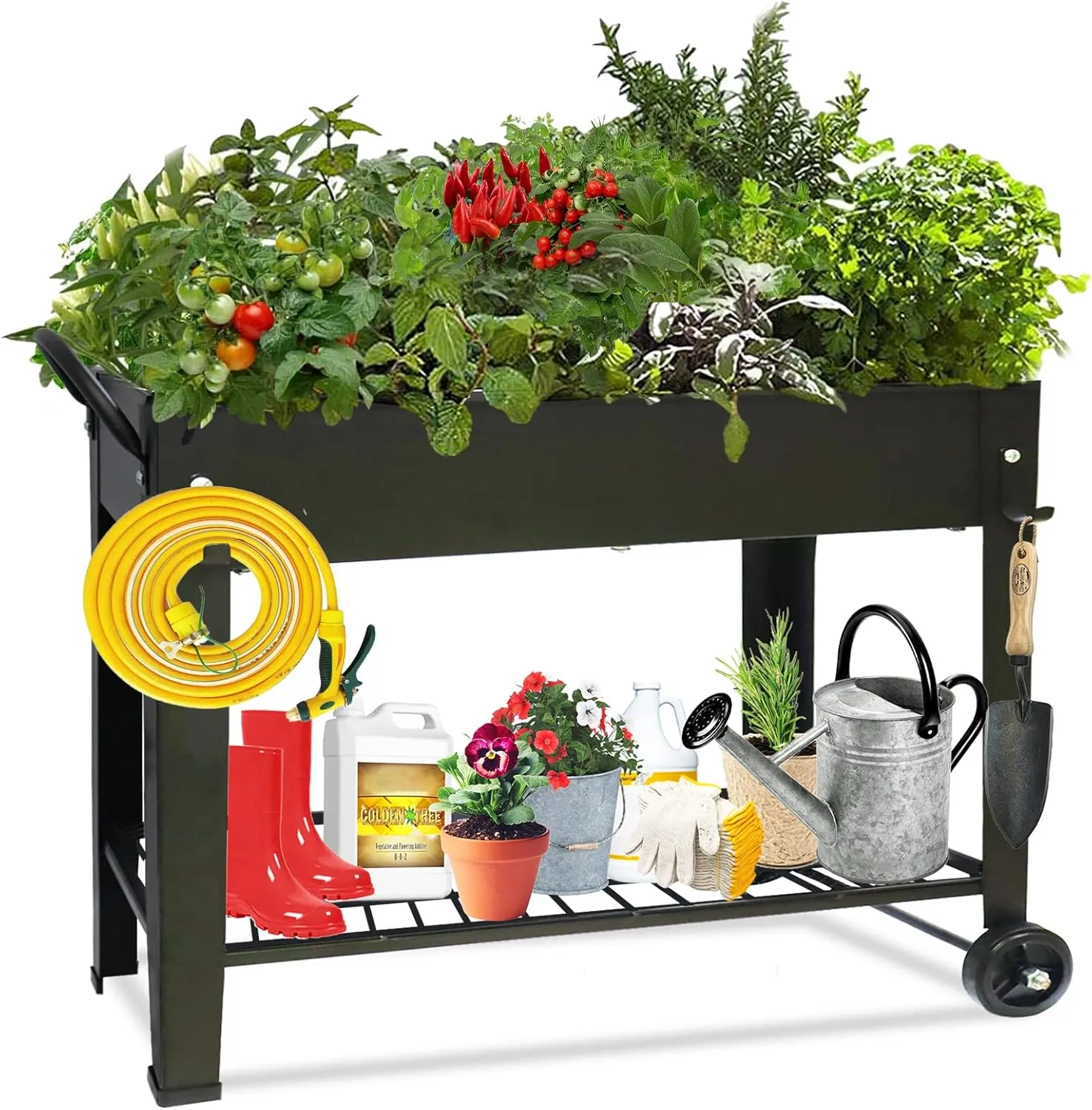 aboxoo Large Planter Raised Beds with Legs Outdoor Metal Planter Box on Wheels Elevated Garden Bed for Vegetables Flower Herb Patio (40" L x 11" W x 31.5" H)