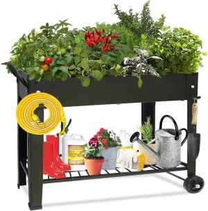 aboxoo Large Planter Raised Beds with Legs Outdoor Metal Planter Box on Wheels Elevated Garden Bed for Vegetables Flower Herb Patio (40" L x 11" W x 31.5" H)
