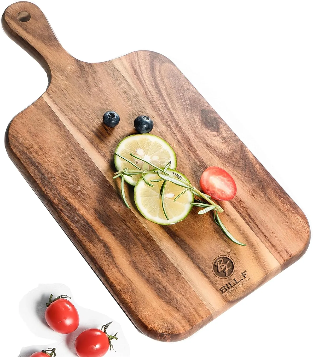 Acacia Wood Cutting Board - Wooden Kitchen Cutting Board for Meat, Cheese, Bread, Vegetables &Fruits-Charcuterie Board Cheese Serving Board with Handle,14”x7”