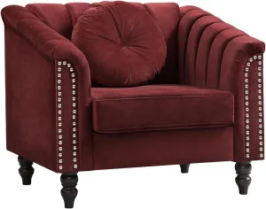 Accent Chair, Single Couch Chair with Style Button Tufted, Scroll Arms and Nailhead for Living Room, Office, Apartment-Red