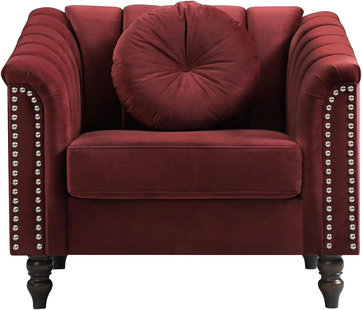 Accent Chair, Single Couch Chair with Style Button Tufted, Scroll Arms and Nailhead for Living Room, Office, Apartment-Red