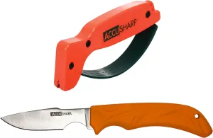 ACCUSHARP Blaze Orange Knife Sharpener & Caping Knife for Game Processing Bundle, Ergonomic Handle, Easy to Use, Restores Straight & Serrated Knives, Stainless Steel Blade with Sheath