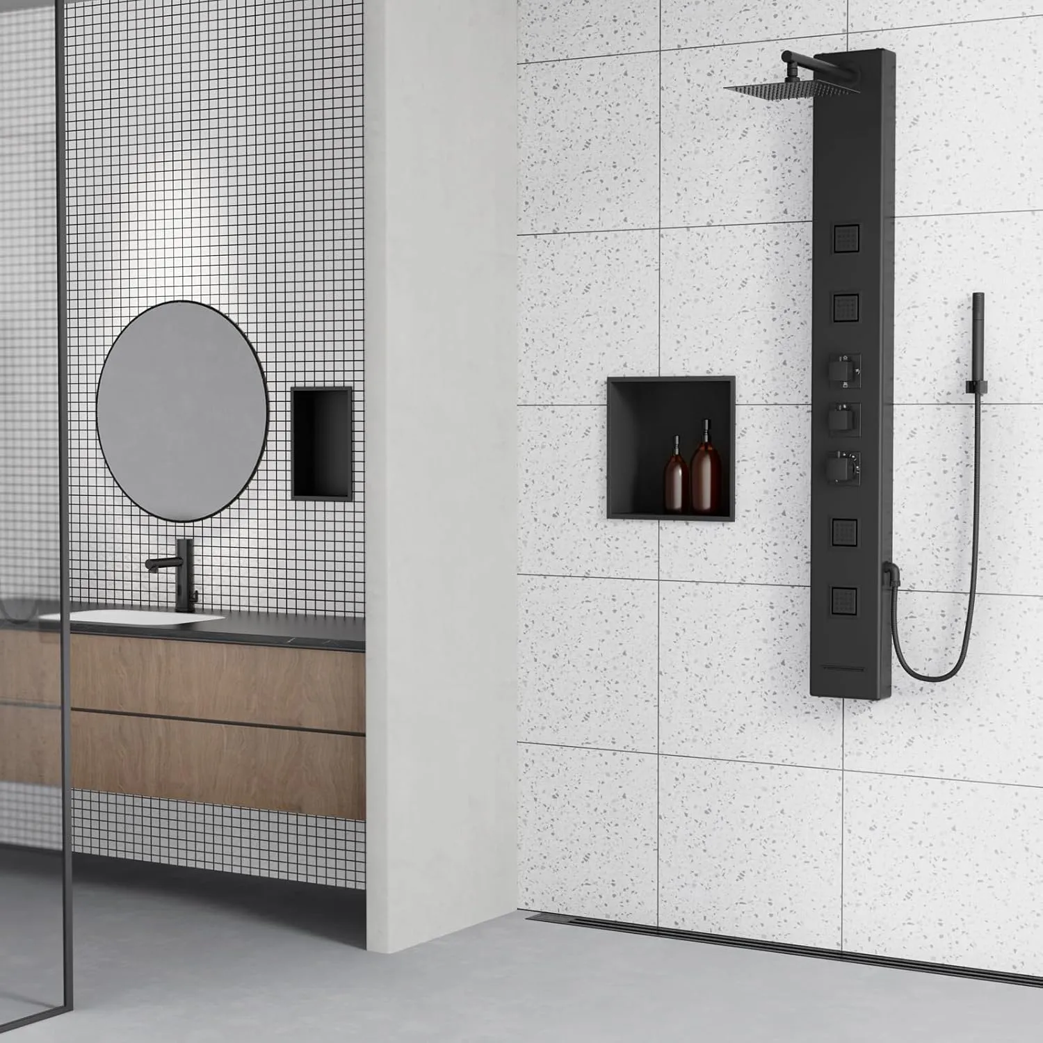 Achelous Stainless Steel Insert Shower Niche 12" X 12", No Tile Needed, Recessed Shower Shelf Organizer, Matte Black