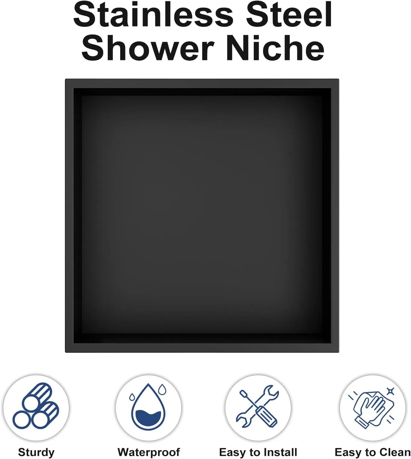 Achelous Stainless Steel Insert Shower Niche 12" X 12", No Tile Needed, Recessed Shower Shelf Organizer, Matte Black