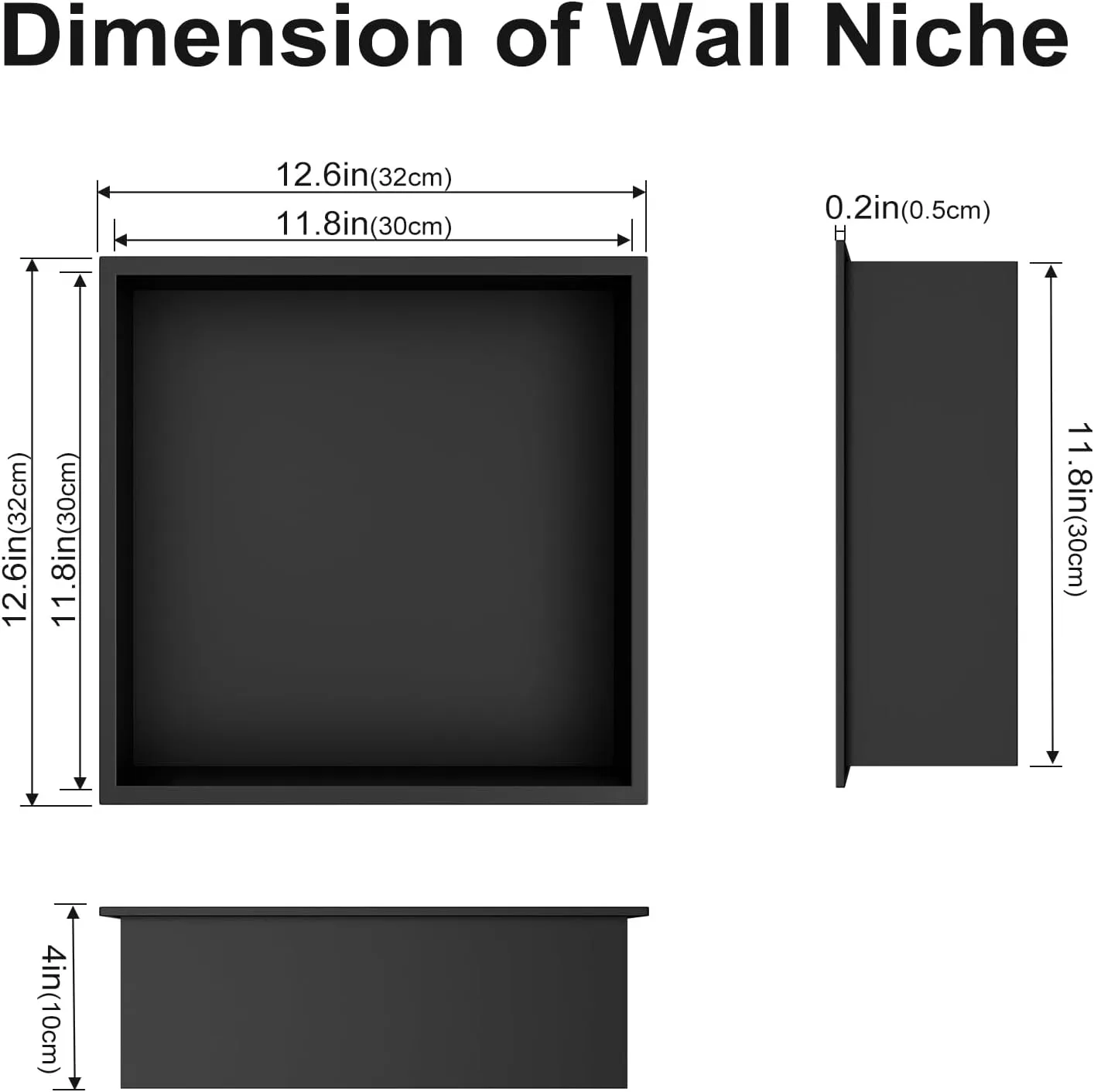 Achelous Stainless Steel Insert Shower Niche 12" X 12", No Tile Needed, Recessed Shower Shelf Organizer, Matte Black