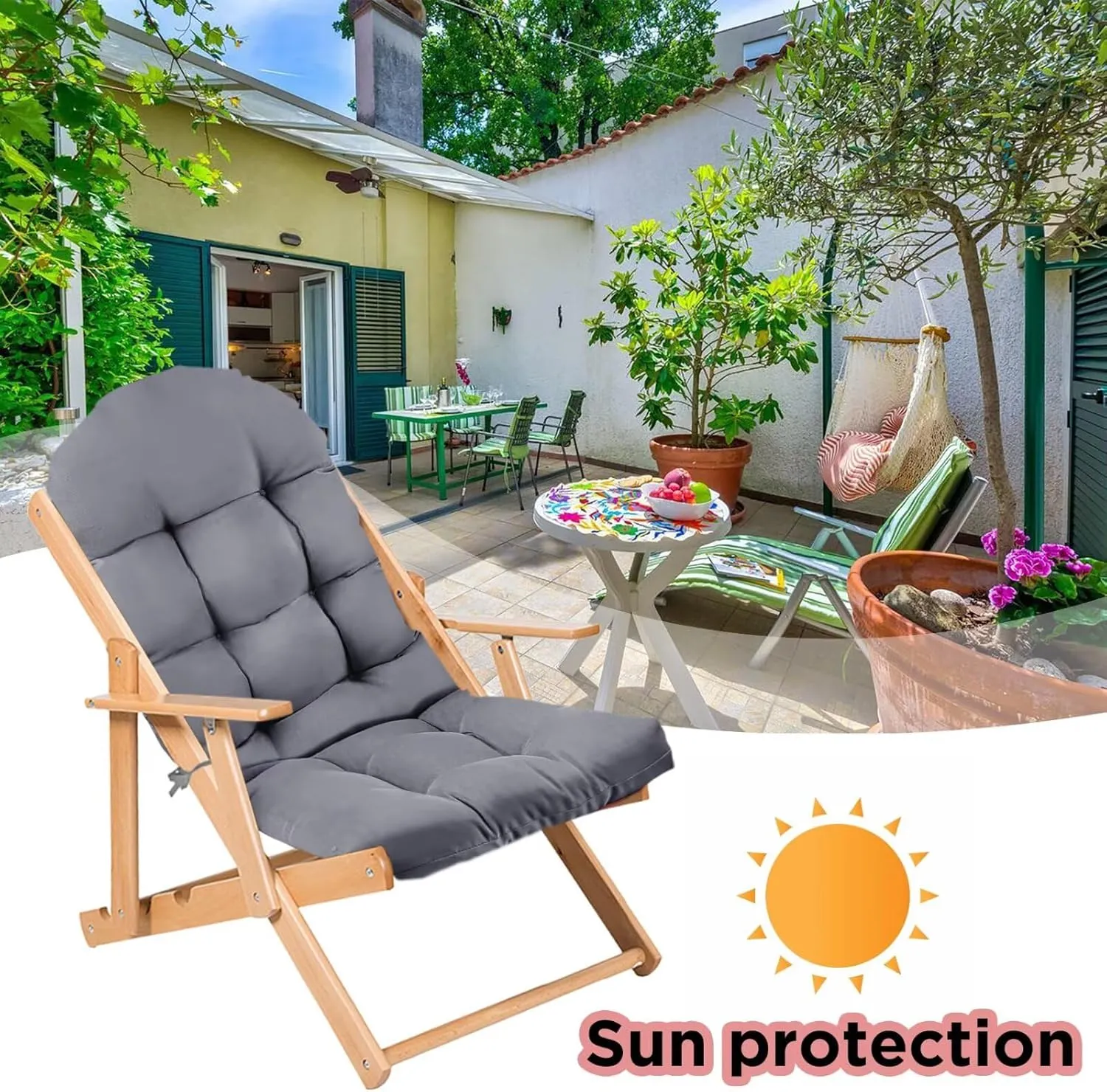 Adirondack Chair Cushion, Rocking Cushions 44x19.4x4 inch, High Back Patio Recliner Cushion of Upper and Lower with Ties, Sunscreen and Fade-Resistant Gray,1
