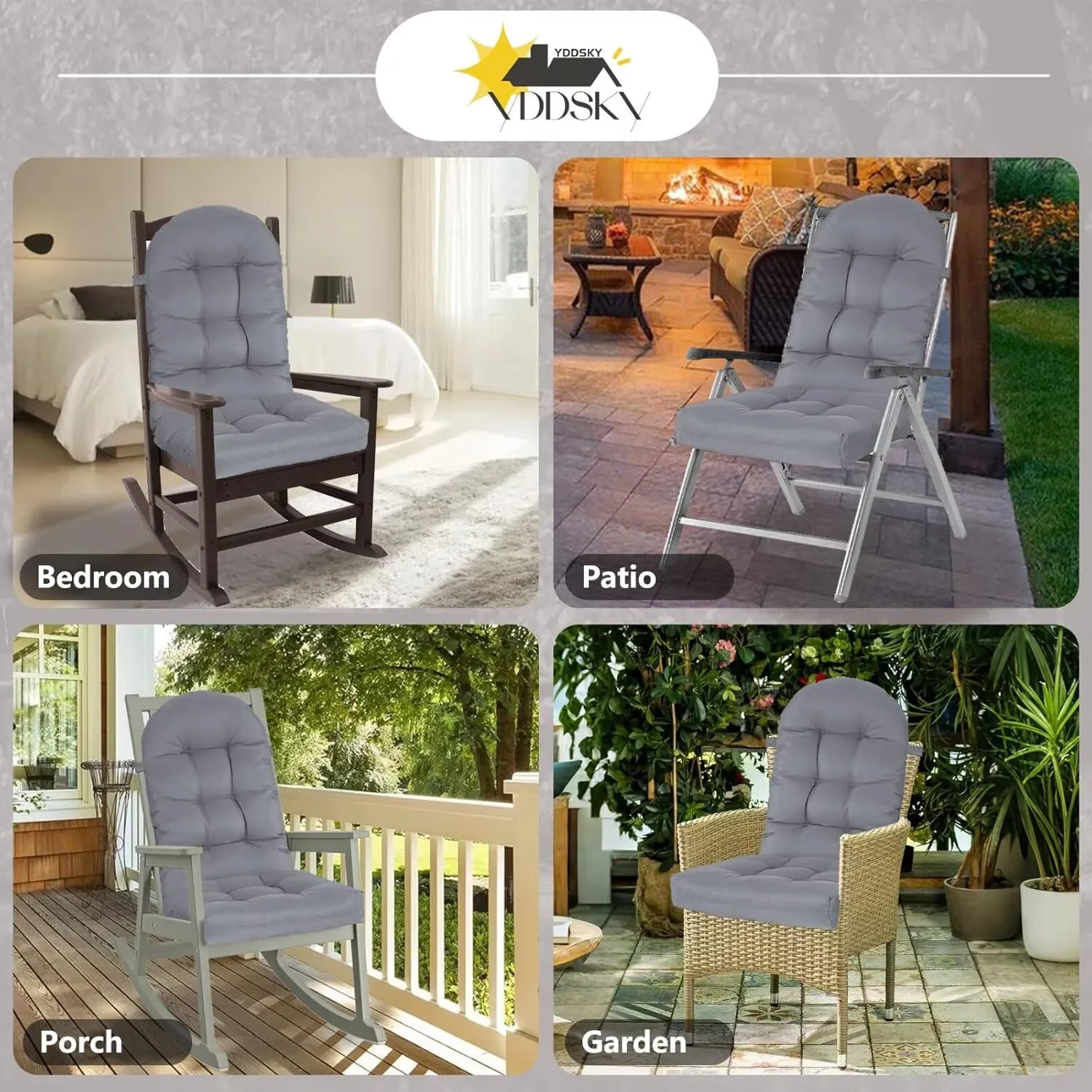 Adirondack Chair Cushion, Rocking Cushions 44x19.4x4 inch, High Back Patio Recliner Cushion of Upper and Lower with Ties, Sunscreen and Fade-Resistant Gray,1