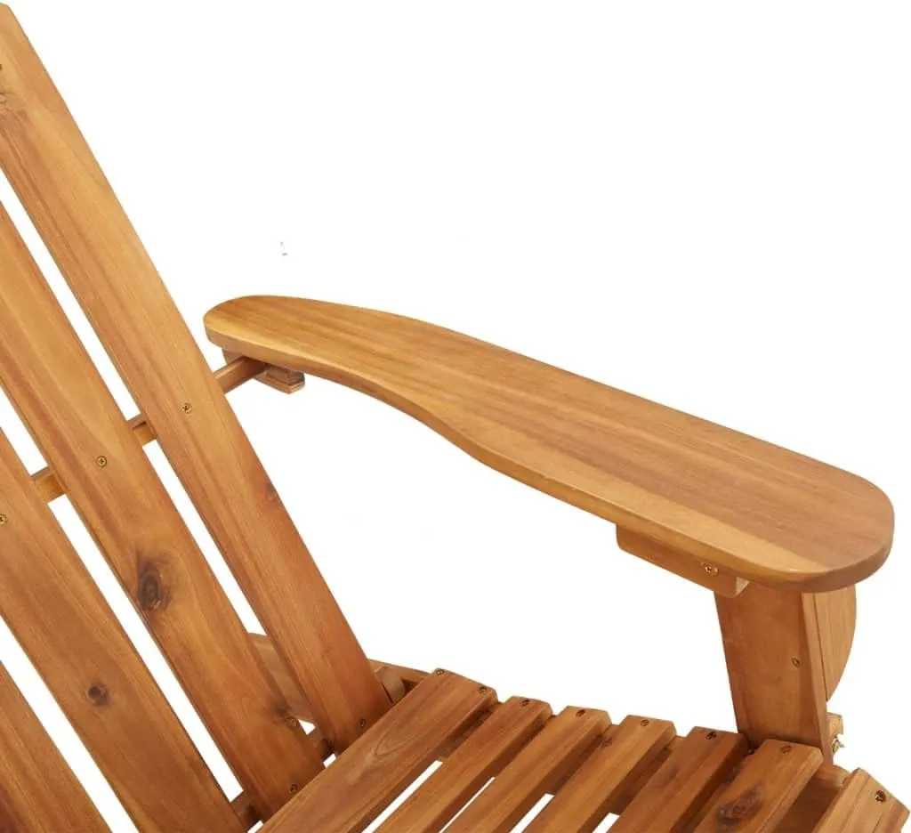 Adirondack Patio Chair with Footrest Solid Acacia Wood Lounge Chair Cream White Cushion Comfortable Outdoor Furniture Folding Lounge Chair for Patio Garden