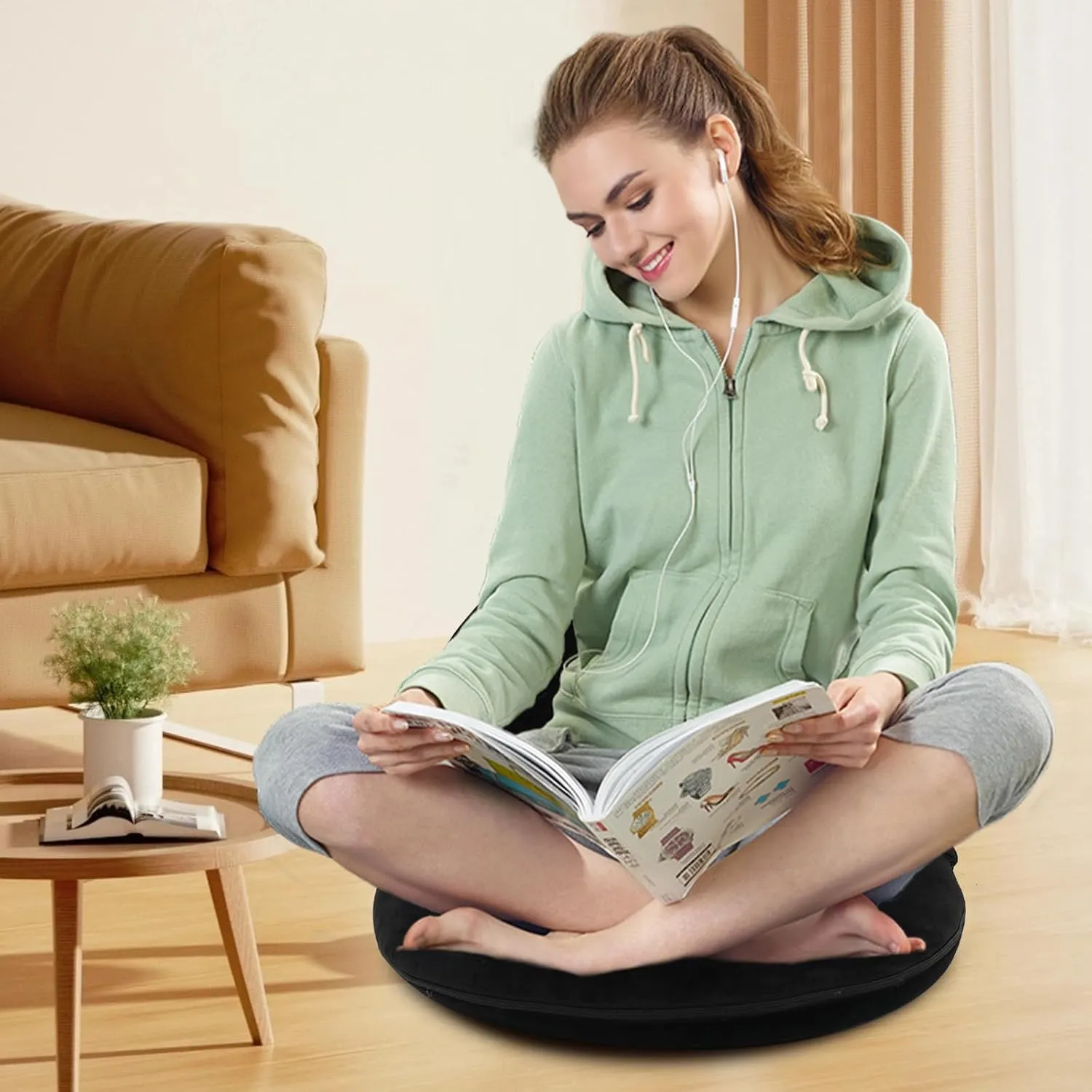 Adjustable Floor Chair with Back Support Foldable Meditation Chair Portable Stadium Seats Recreation Bleacher Seat Versatile Beach Video-Gaming Reading,Black 2Packs