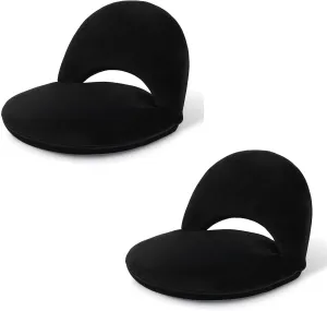 Adjustable Floor Chair with Back Support Foldable Meditation Chair Portable Stadium Seats Recreation Bleacher Seat Versatile Beach Video-Gaming Reading,Black 2Packs